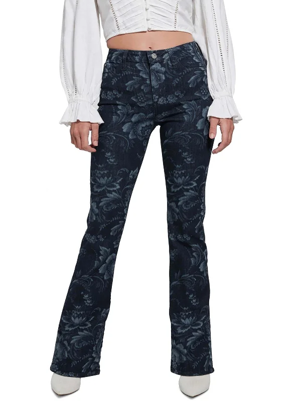 Men's Low - Rise Jeans in a Light Wash for a Casual and Youthful LookAdeline Womens High Rise Floral Print Flared Jeans