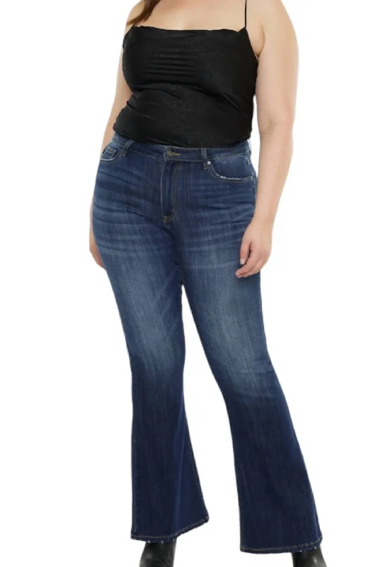 Men's High - Waisted Jeans in a Medium Wash for a Vintage - Style RevivalCaity Curvy Denim Flare Jeans In Dark