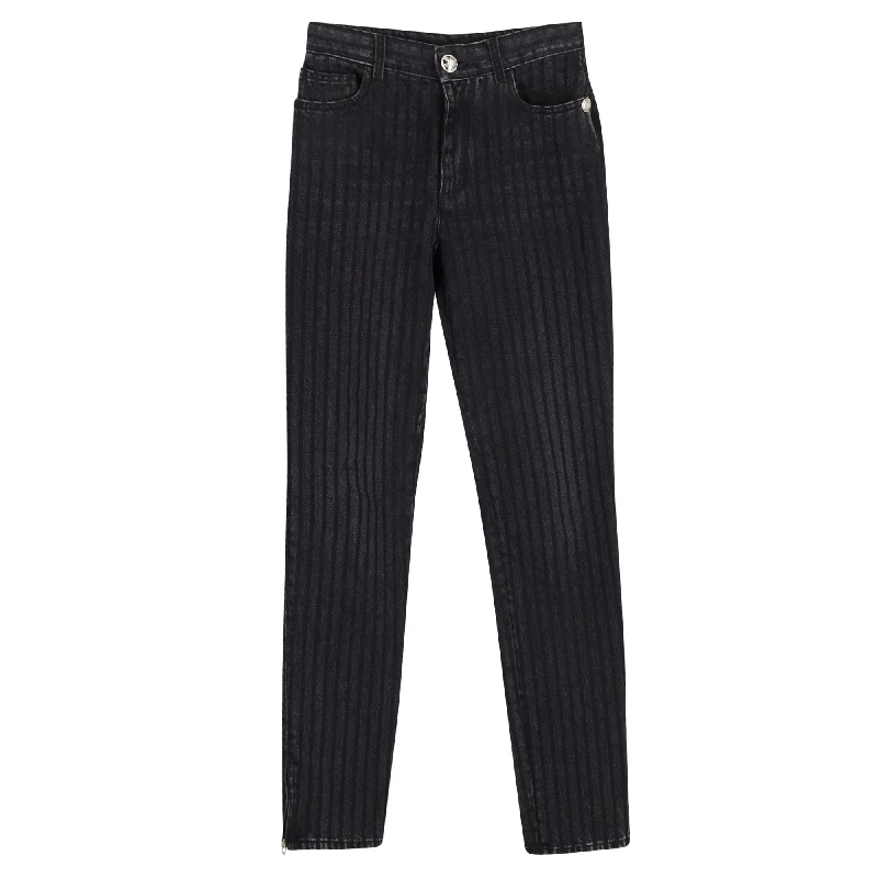 Men's Stretch Jeans with a Moisture - Wicking Lining for Active LifestylesChanel Pinstripe Straight-Leg Jeans in Grey Cotton