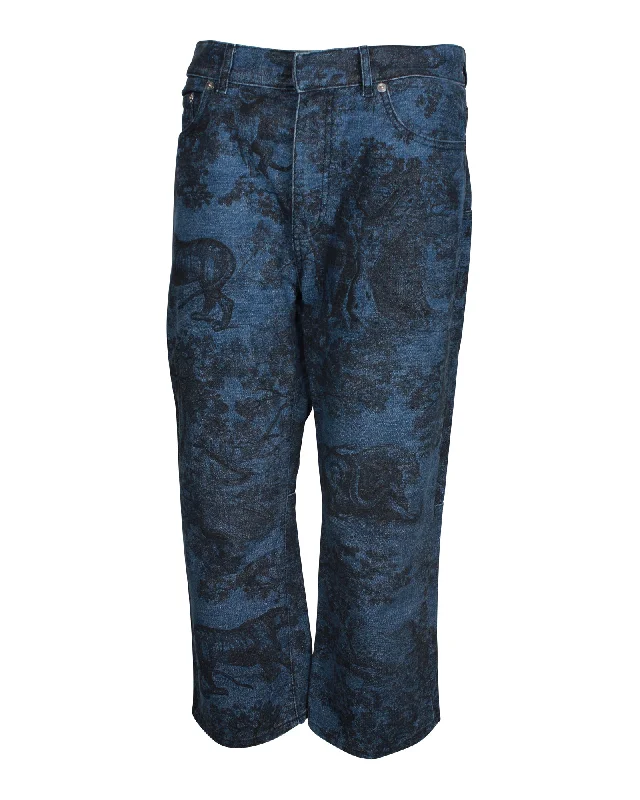 Plus Size Men's Straight Leg Jeans with Reinforced Knees for DurabilityDior Toile Print Wide-Leg Jeans in Blue Cotton