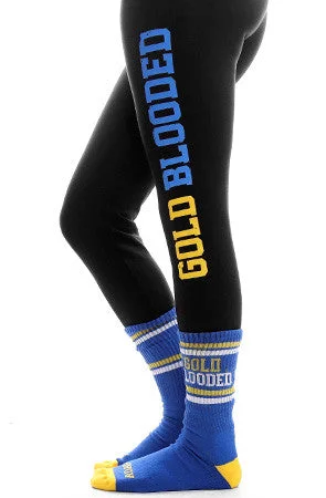 compression women tights for better blood circulationGold Blooded (Women's Black/Royal Leggings)