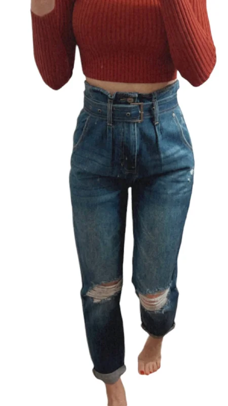 Plus Size Men's Relaxed Fit Jeans with a Faded Wash for a Vintage - Inspired LookMandy Mom Jeans In Dark Wash