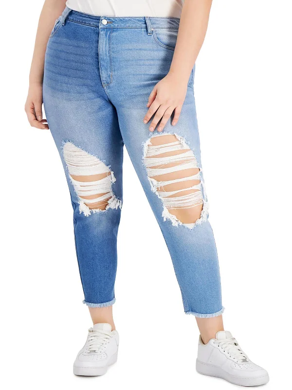 Men's Jeans with a Hidden Coin Pocket for Added ConveniencePlus Womens Hi Rise Ripped Mom Jeans