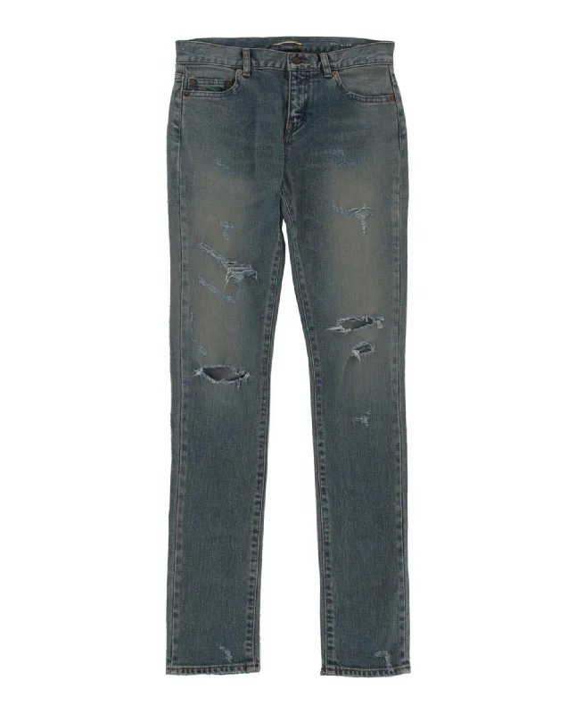 Men's Ripped Skinny Jeans in Acid Wash for an Edgy and Punk - Inspired StyleSaint Laurent Womens Distressed Skinny Jeans