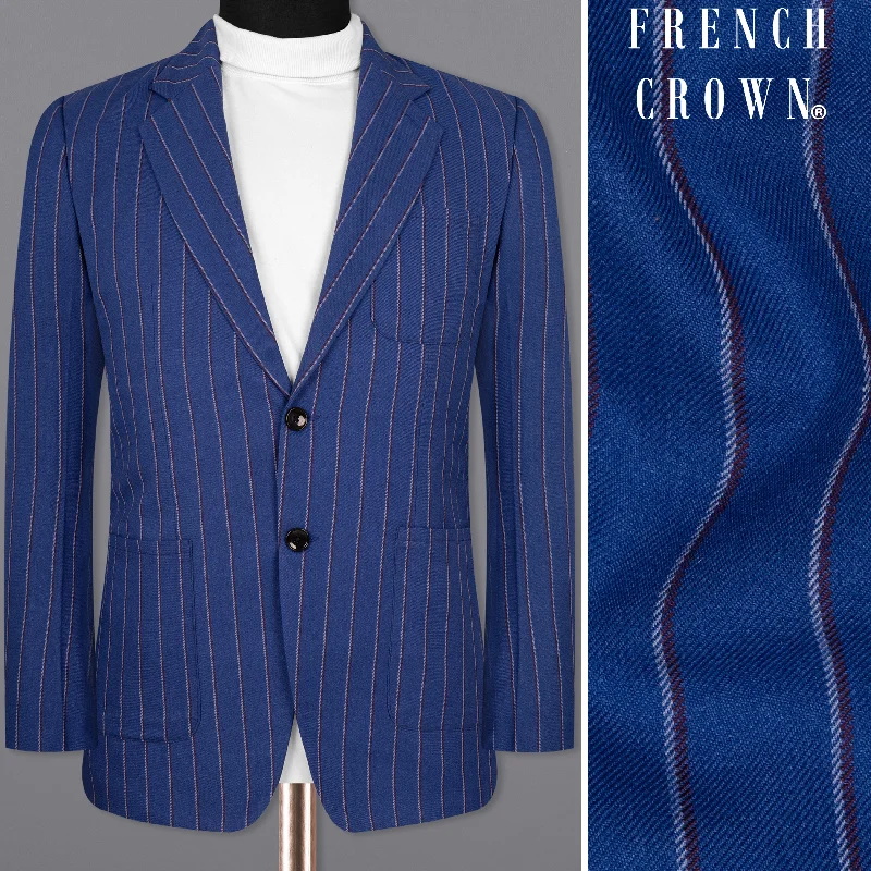 Double - Breasted Women's Polyester Blazers in Bright Colors for a Fun StyleBahama Blue Striped Woolrich Sports Blazer