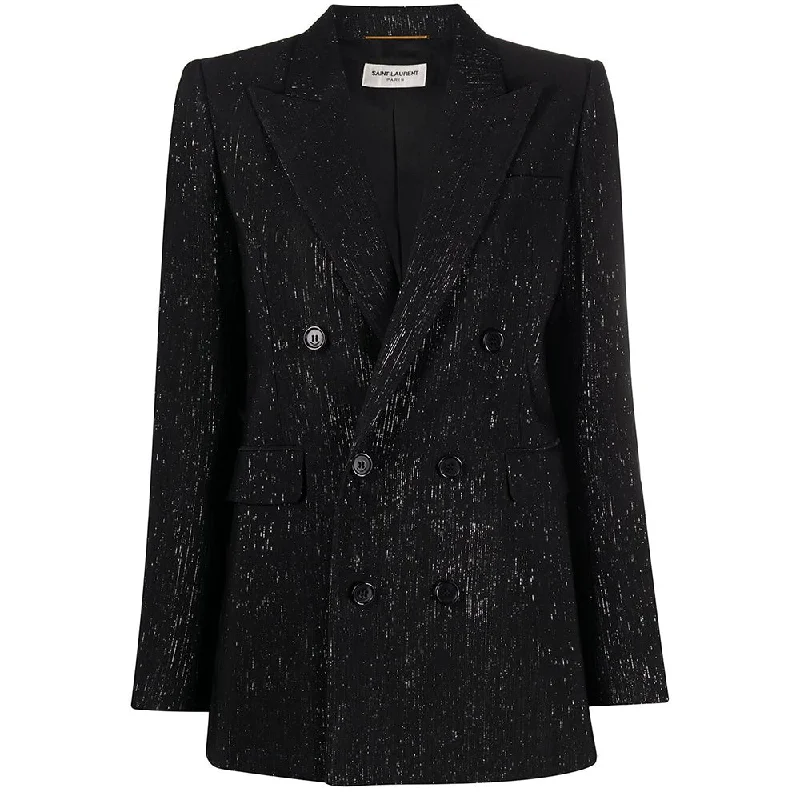 Plus Size Women's Military - Inspired Blazers with Gold Accents for a Bold LookSaint Laurent Women's Lame Metallized Fiber Blazer Black Silver