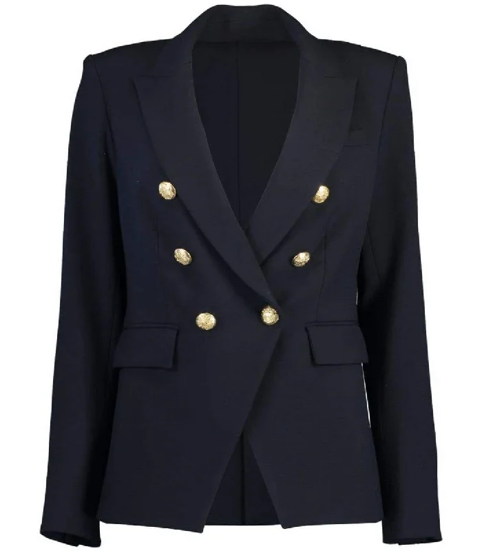 Single - Breasted Women's Tweed Blazers with Gold Buttons for a Classic LookVeronica Beard Women's Navy Blue Dickey Classic Double Breasted Jacket Blazer