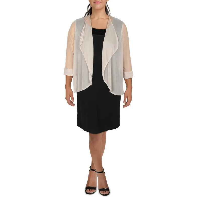 Plus Size Women's Double - Breasted Wool Blazers for Winter Office WearWomens Contrast Trim Sheer Duster Blazer