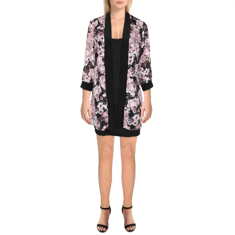 Double - Breasted Women's Polyester Blazers in Bright Colors for a Fun StylePetites Womens Chiffon Floral Duster Blazer