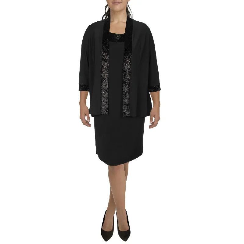 Plus Size Women's Military - Inspired Blazers with Gold Accents for a Bold LookWomens Knit Velvet Trim Collarless Blazer