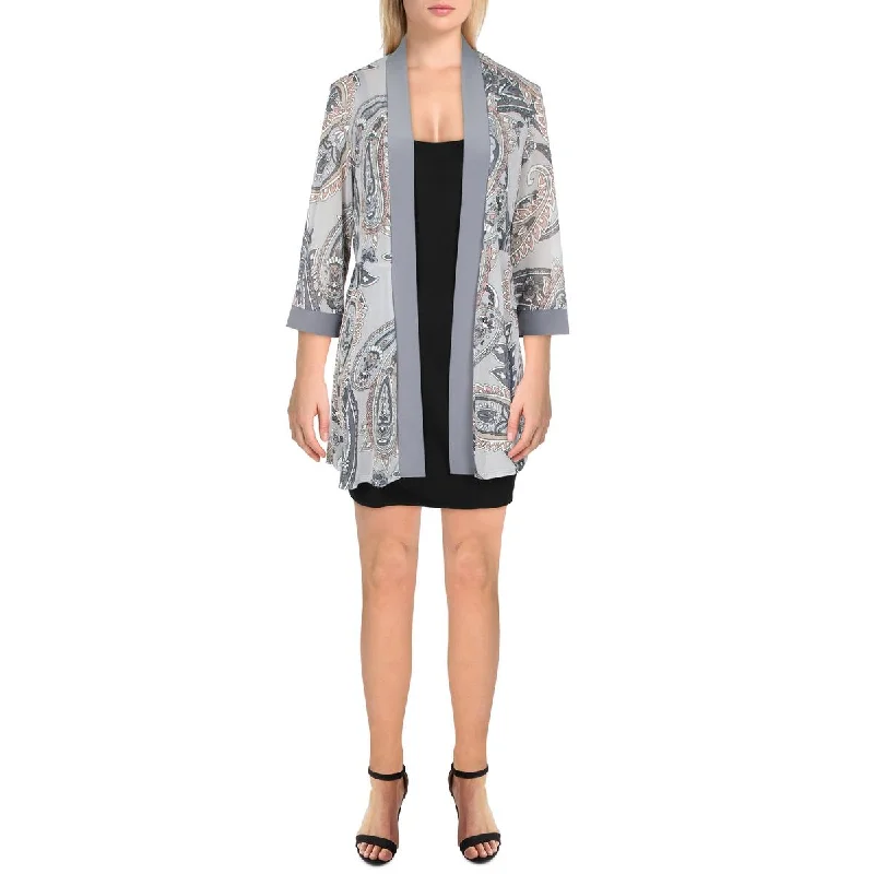 Women's Belted Blazers in Camel Color for a Sophisticated OutfitPetites Womens Mesh Printed Duster Blazer