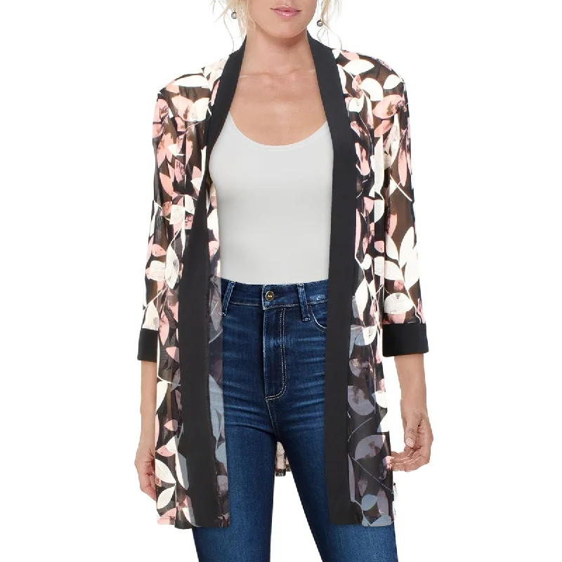 Plus Size Women's Military - Inspired Blazers with Gold Accents for a Bold LookPetites Womens Mesh Floral Duster Blazer