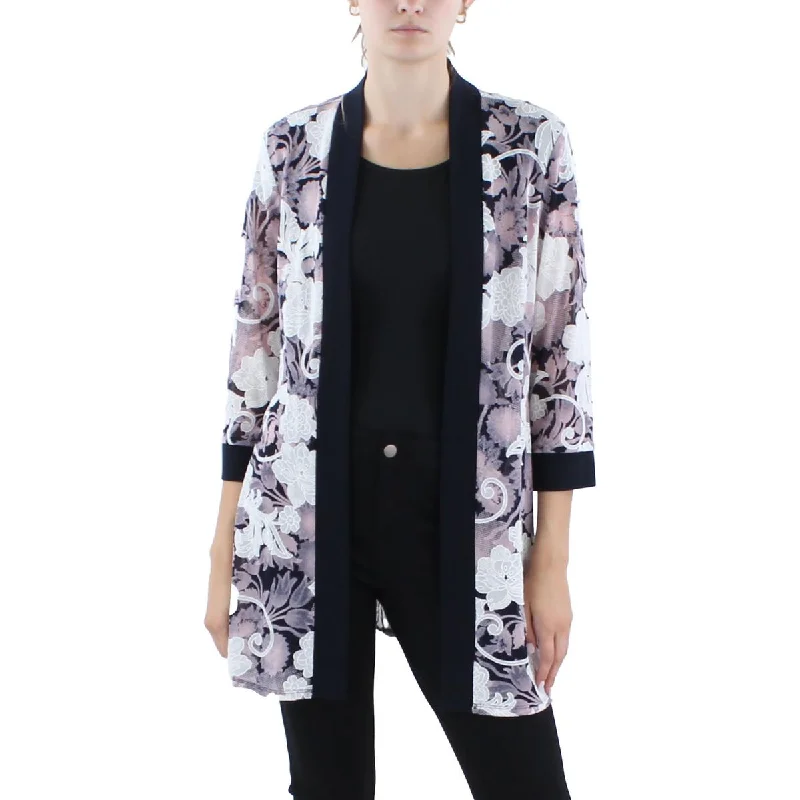 Oversized Women's Checkered Blazers in Black and White for a Trendy StylePetites Womens Printed Sheer Duster Blazer