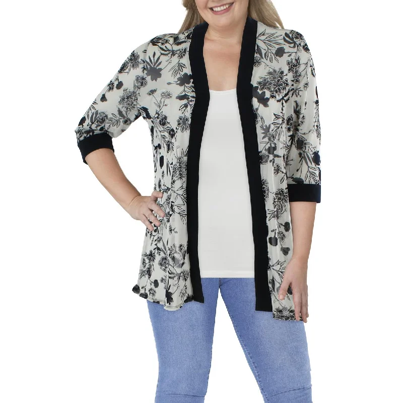 Double - Breasted Women's Polyester Blazers in Bright Colors for a Fun StylePlus Womens Mesh Printed Duster Blazer