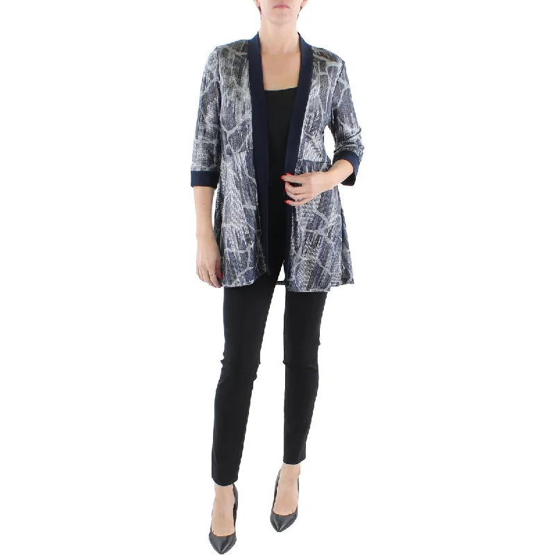 Single - Breasted Women's Linen Blend Blazers in Earth Tones for Casual WearPetites Womens Knit Metallic Duster Blazer