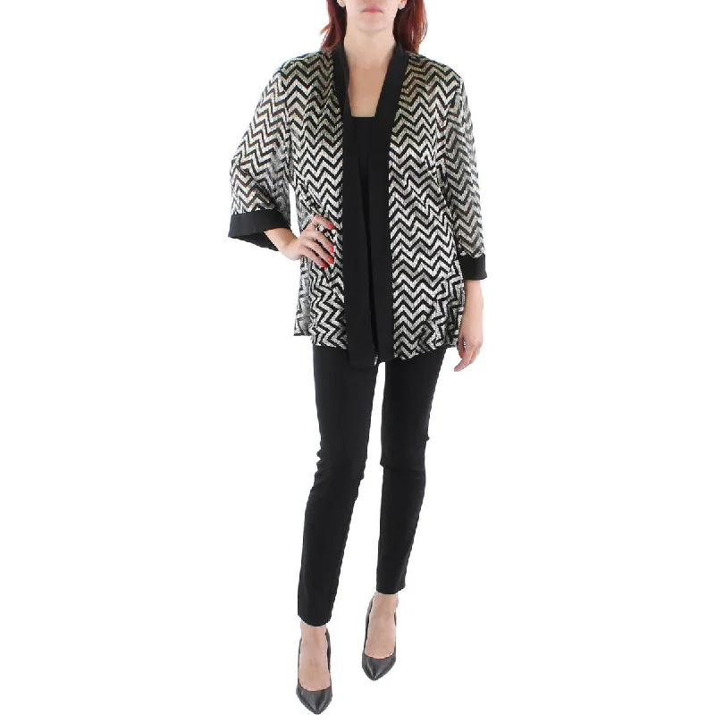 Plus Size Women's Embroidered Blazers in Floral Patterns for a Feminine TouchPlus Womens Mesh Chevron Duster Blazer