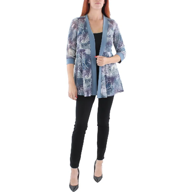 Plus Size Women's Double - Breasted Wool Blazers for Winter Office WearPetites Womens Mesh Printed Duster Blazer