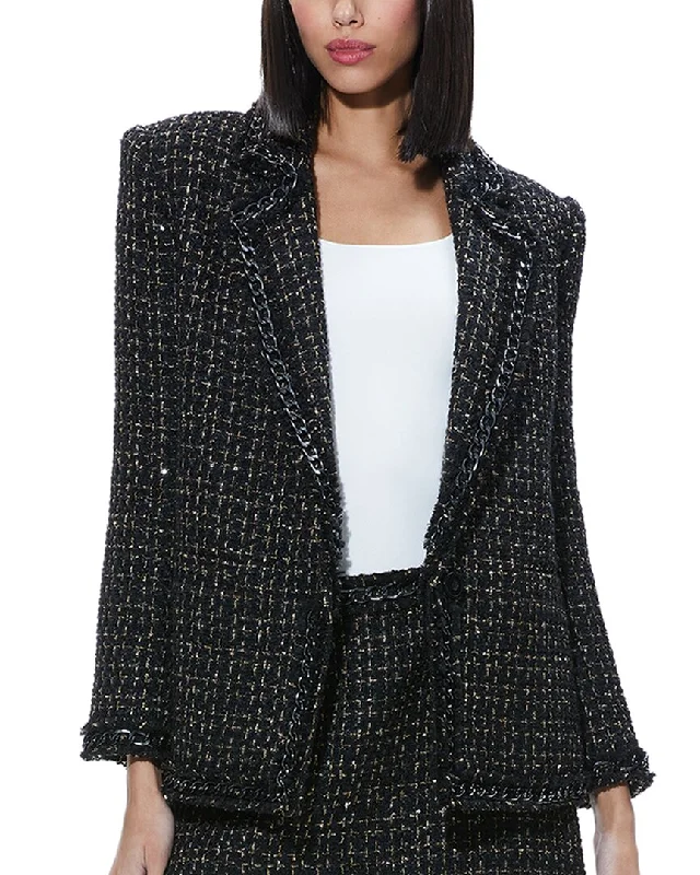 Plus Size Women's Embroidered Blazers in Floral Patterns for a Feminine TouchAlice + Olivia Shan Oversized Chain Fringe Wool-Blend Blazer