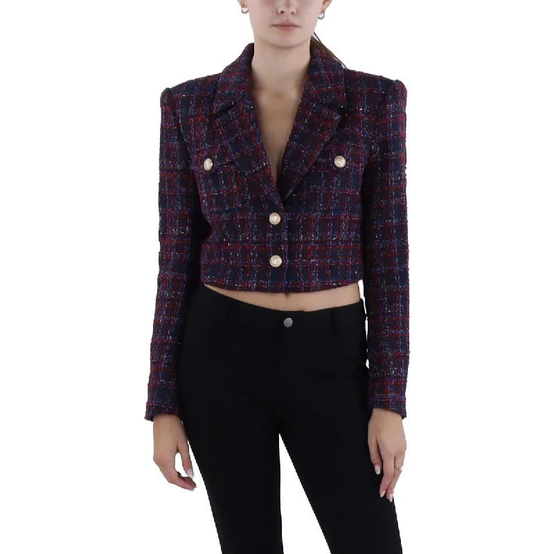 Oversized Women's Checkered Blazers in Black and White for a Trendy StyleNoah Womens Tweed Cropped Two-Button Blazer