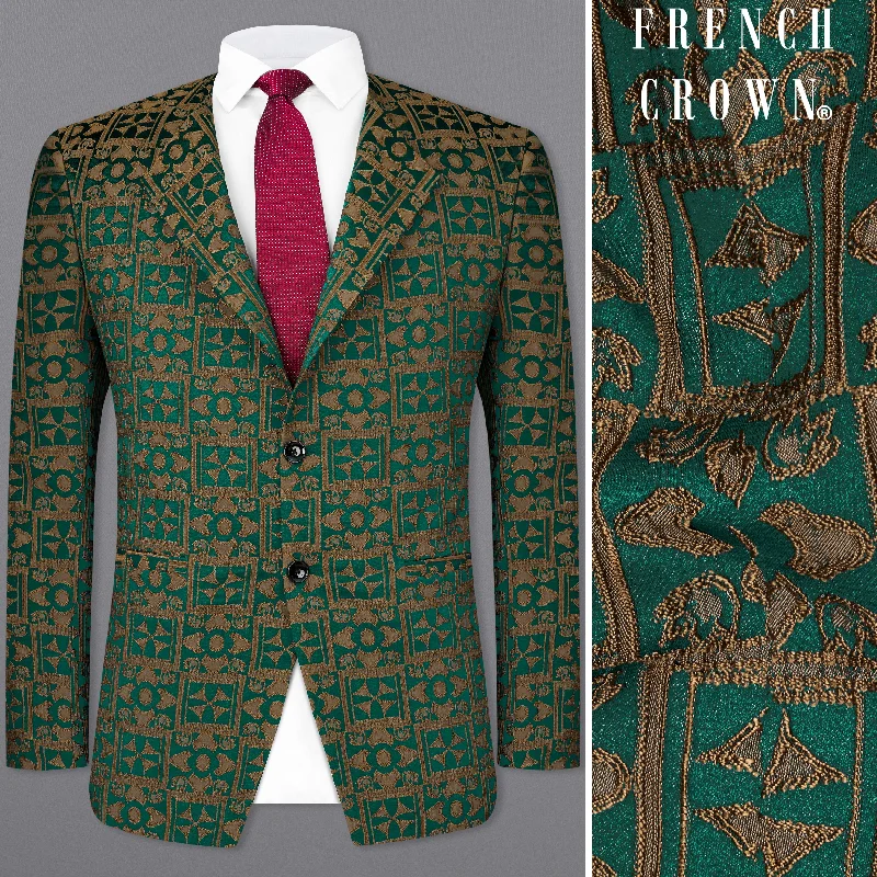 Plus Size Women's Embroidered Blazers in Floral Patterns for a Feminine TouchEverglade Green with Millbrook Brown Embroidered Blazer