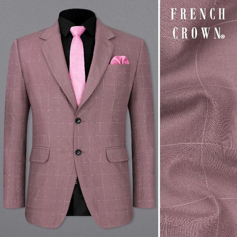 Single - Breasted Women's Tweed Blazers with Gold Buttons for a Classic LookFalcon Pink Windowpane Single Breasted Blazer