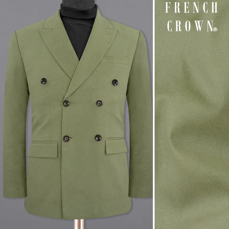 Plus Size Women's Double - Breasted Wool Blazers for Winter Office WearKelp Green Heavyweight Double-Breasted Premium Cotton Blazer