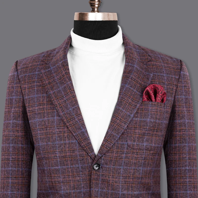 Single - Breasted Women's Linen Blend Blazers in Earth Tones for Casual WearOld Copper Colorful Plaid Wool Rich Blazer