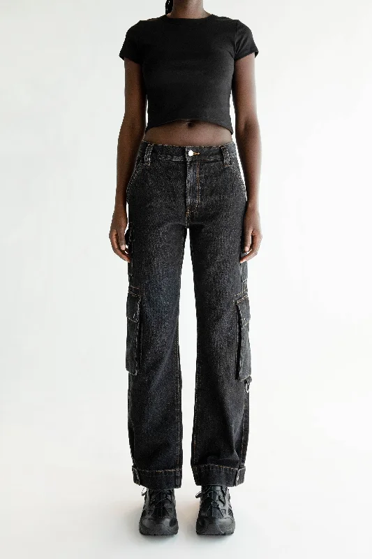 Women's Skinny Fit Leather - Look Cargo Pants in Black for a Bold and Edgy EnsembleOAK 02 RELAXED MID-RISE CARGO JEAN