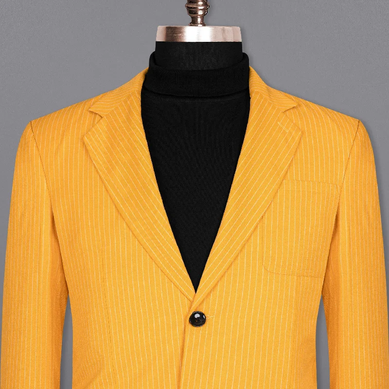 Plus Size Women's Military - Inspired Blazers with Gold Accents for a Bold LookSunshine yellow Woolrich Striped Sports Blazer