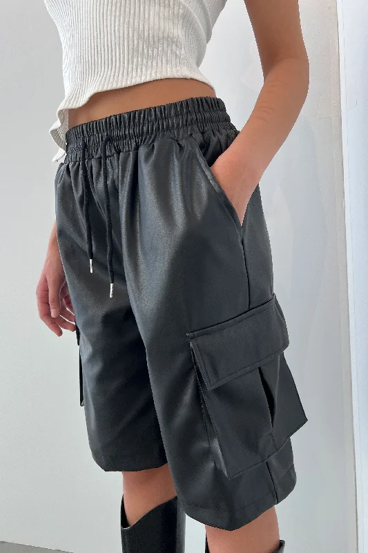 Women's Cargo Pants with Zippered Pockets in Dark Brown for Secure Storage on the GoVEGAN LEATHER CARGO SHORT