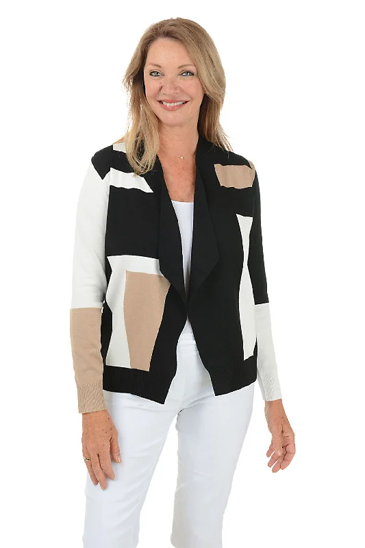 hooded women cardigan for added warmth and styleTan Colorblock Cascade Open Front Cardigan