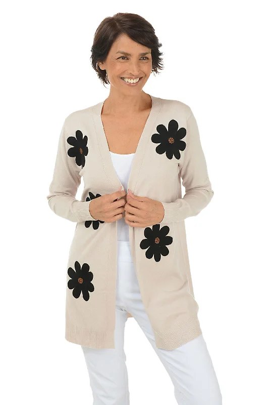 lightweight women cardigan for spring and fallWinter White Felted Daisies Duster Cardigan