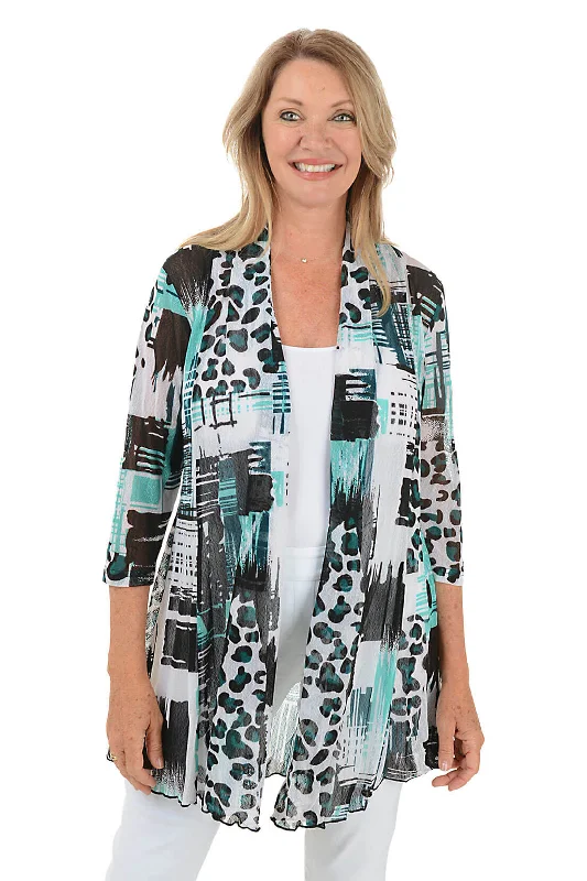 cable knit women cardigan with intricate patternsGreen Animal Patchwork Mesh Cardigan