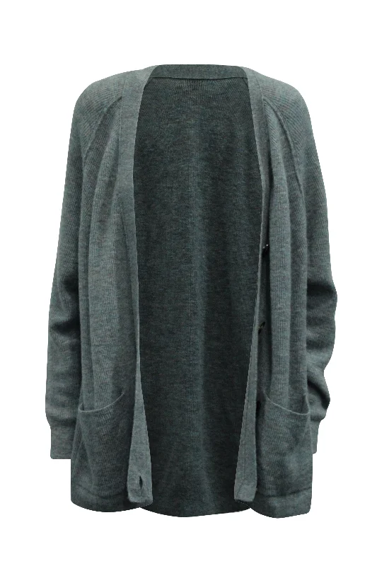 v neck women cardigan to elongate the necklineAcne Studios Kianne Ribbed Cardigan in Grey Alpaca