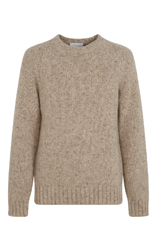 Button - Down Women's Shetland Wool Sweaters in Traditional PatternsAlfie Crewneck in Oatmeal Multi Cashmere