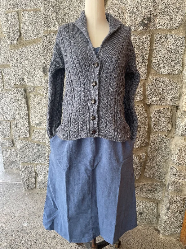 oversized women cardigan for a trendy and cozy lookAran - Shawl Collar Cardigan with Buttons - Denim marl