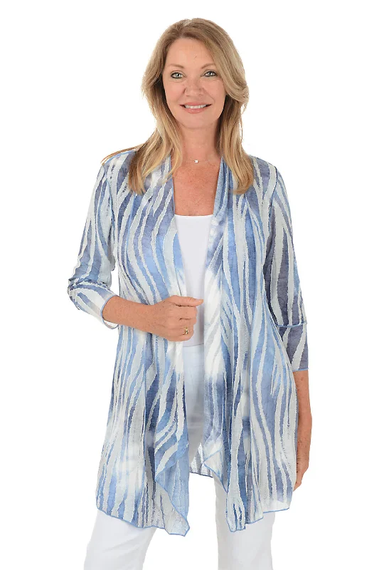 ribbed women cardigan with a classic textureDenim Zebra Stripe Textured Cardigan