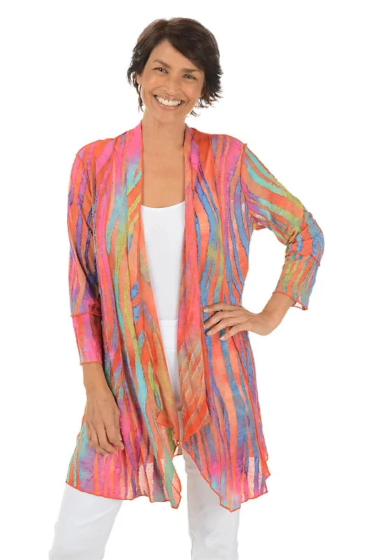 oversized women cardigan for a trendy and cozy lookMulticolored Zebra Stripe Textured Cardigan