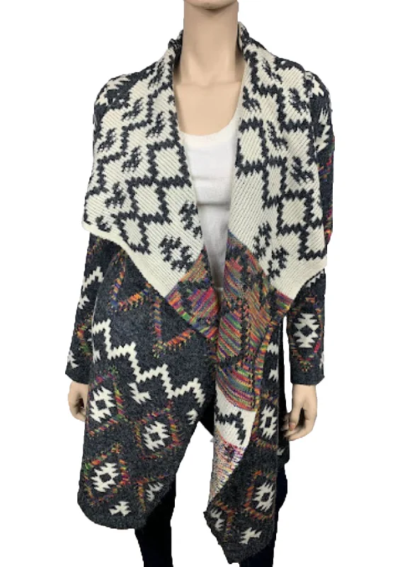 organic cotton women cardigan for an eco - friendly choiceAztec Knitted Open Long Cardigan (SF17001)