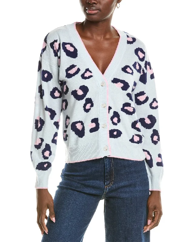 v neck women cardigan to elongate the necklineBrodie Cashmere Wool & Cashmere-Blend Intarsia Leopard Cardigan