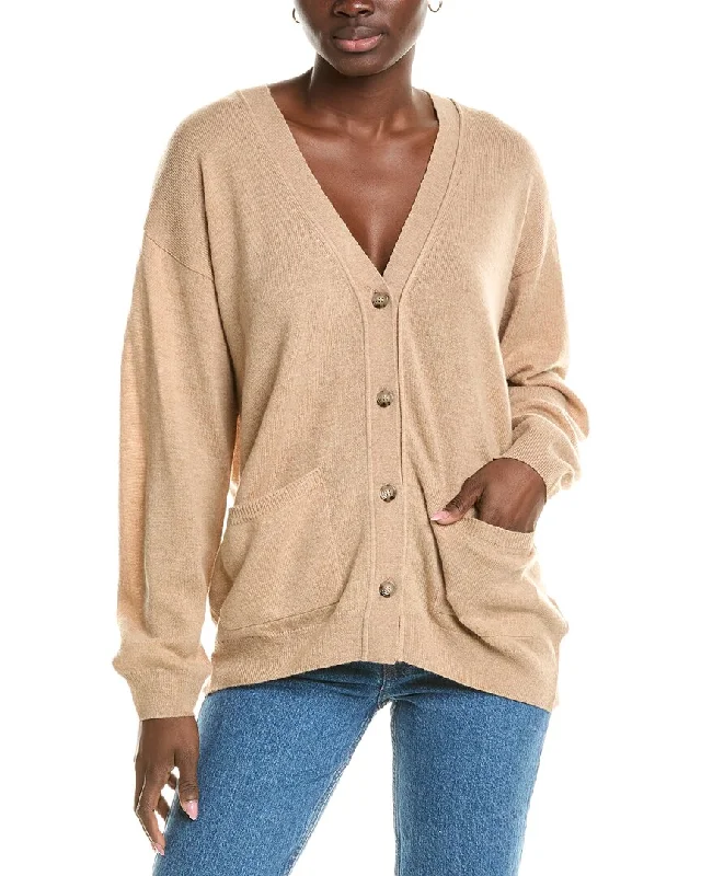 ribbed women cardigan with a classic textureBrodie Cashmere Wool & Cashmere-Blend Roll Edge Luxe Cardigan