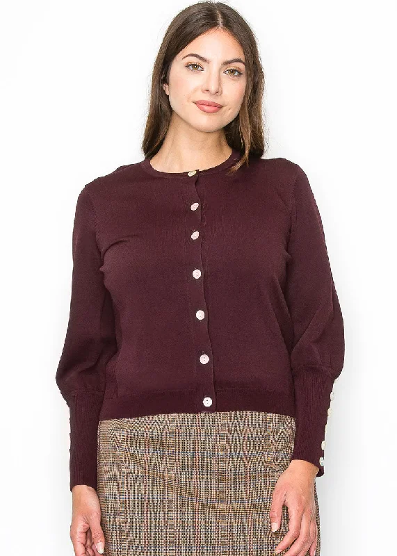 cropped women cardigan to pair with high - waisted jeansBurgundy Cardigan with Cuff Buttons