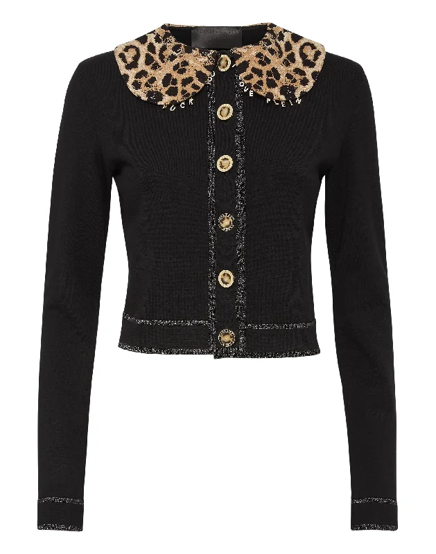 cable knit women cardigan with intricate patternsCardigan Short Leopard