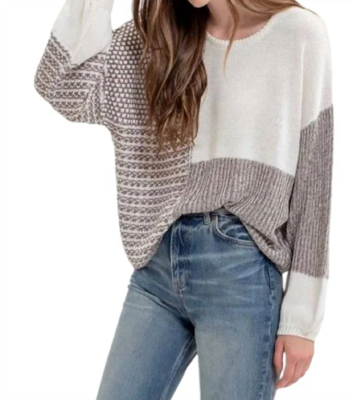 Plus Size Women's Oversized Chunky Knit SweatersColorblock Sweater In Gray/white