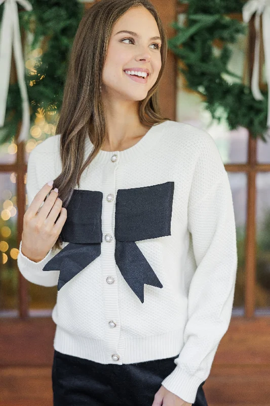 ribbed women cardigan with a classic textureCouldn't Be Sweeter Cream Bow Cardigan