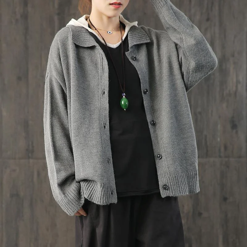 hooded women cardigan for added warmth and styleCute gray box cardigans fall fashion o neck sweaters lapel collar