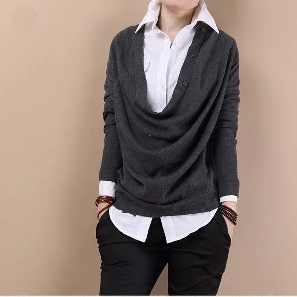 Short Sleeve Women's Cotton Blend Sweaters in Pastel ColorsDark gray knitted casual sweater top