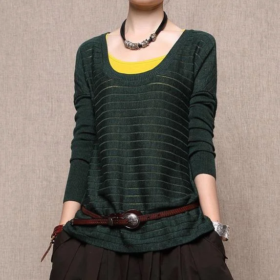 Bell - Sleeve Women's Mohair - Wool Blend SweatersDark green woolen sweater shirt