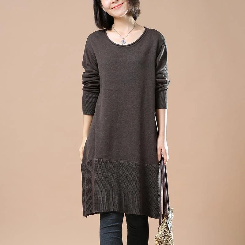 Plus Size Women's Oversized Chunky Knit SweatersDeep khaki sweaters casual loose winter dresses