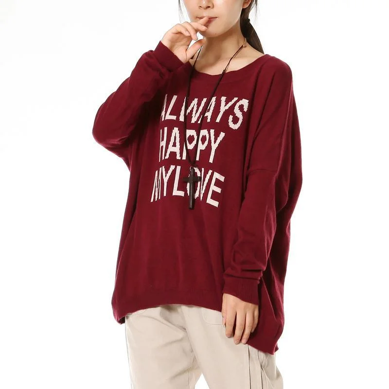 Bell - Sleeve Women's Mohair - Wool Blend SweatersDeep red chunky sweaters always Happy